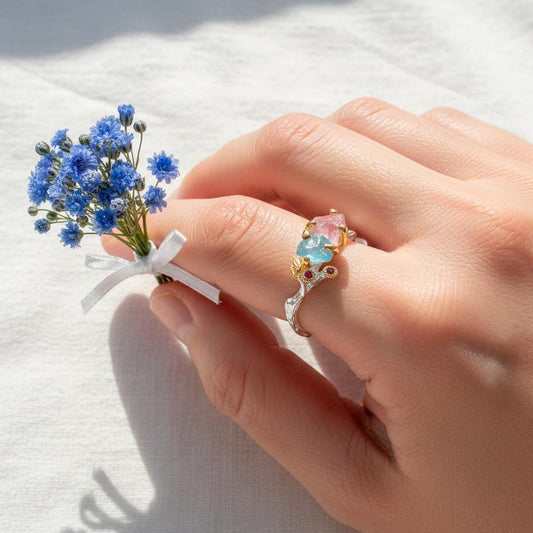 925 Sterling Silver Custom Raw Gemstone Mothers Ring, alternate angle
