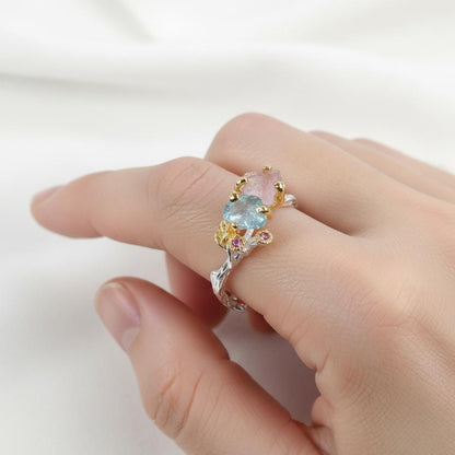 925 Sterling Silver Custom Raw Gemstone Mothers Ring, worn on hand