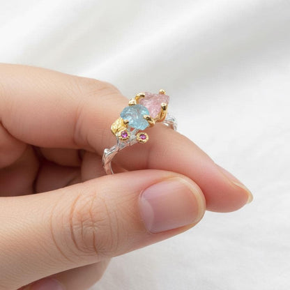 925 Sterling Silver Custom Raw Gemstone Mothers Ring, setting detail