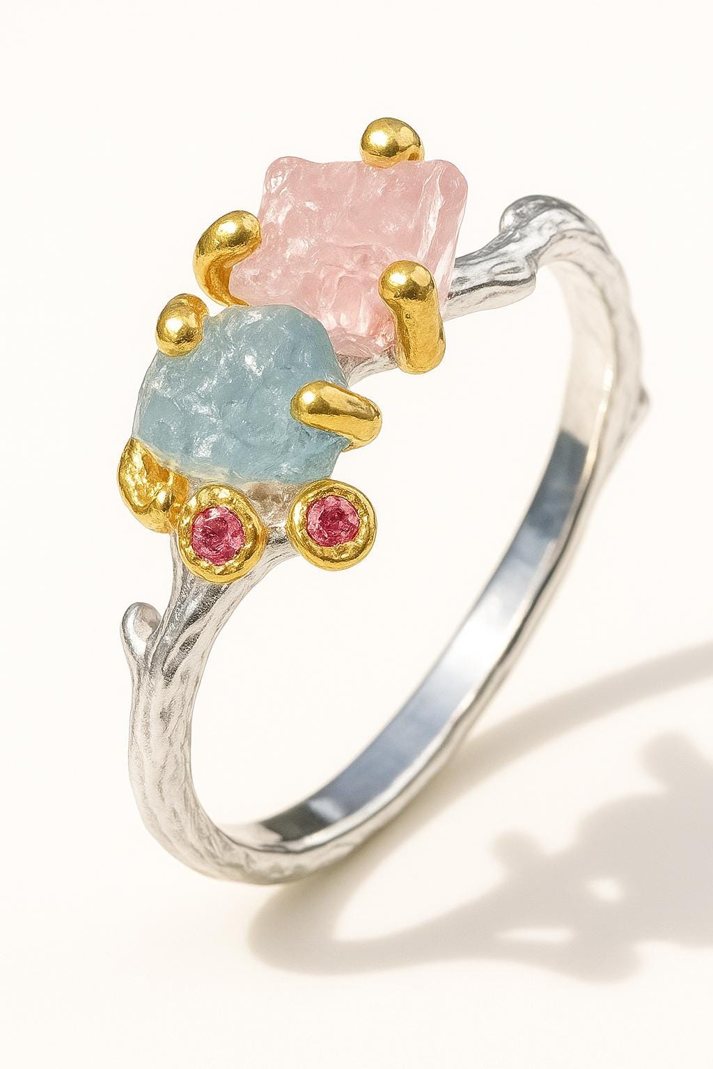 925 Sterling Silver Custom Raw Gemstone Mothers Ring, band detail