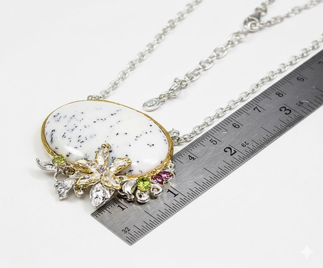 925 Sterling Silver Dendritic Jasper Necklace, chain detail