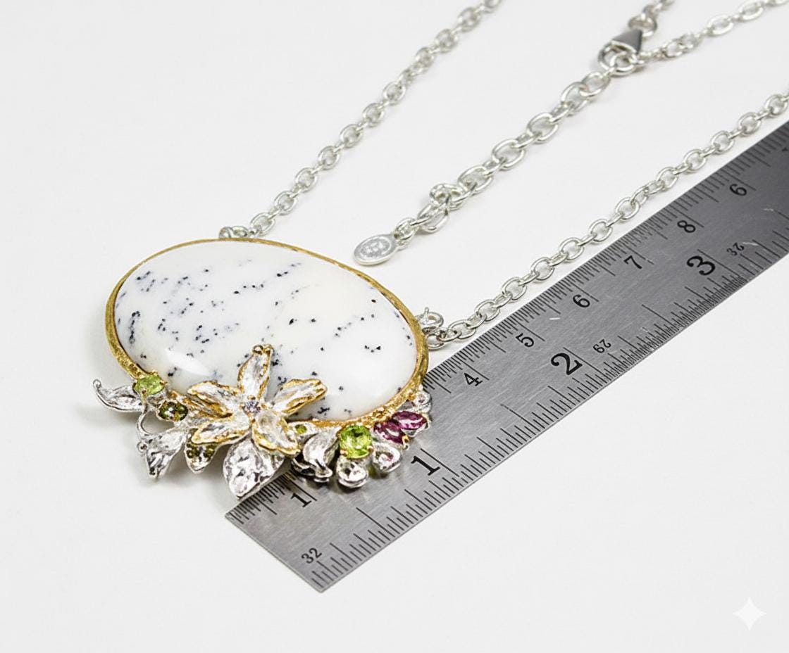 925 Sterling Silver Dendritic Jasper Necklace, layered look