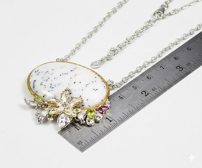 925 Sterling Silver Dendritic Jasper Necklace, layered look