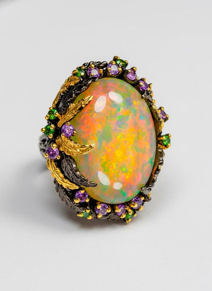 925 Sterling Silver Ethiopian Fire Opal Ring, additional angle