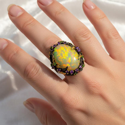925 Sterling Silver Ethiopian Fire Opal Ring, band detail