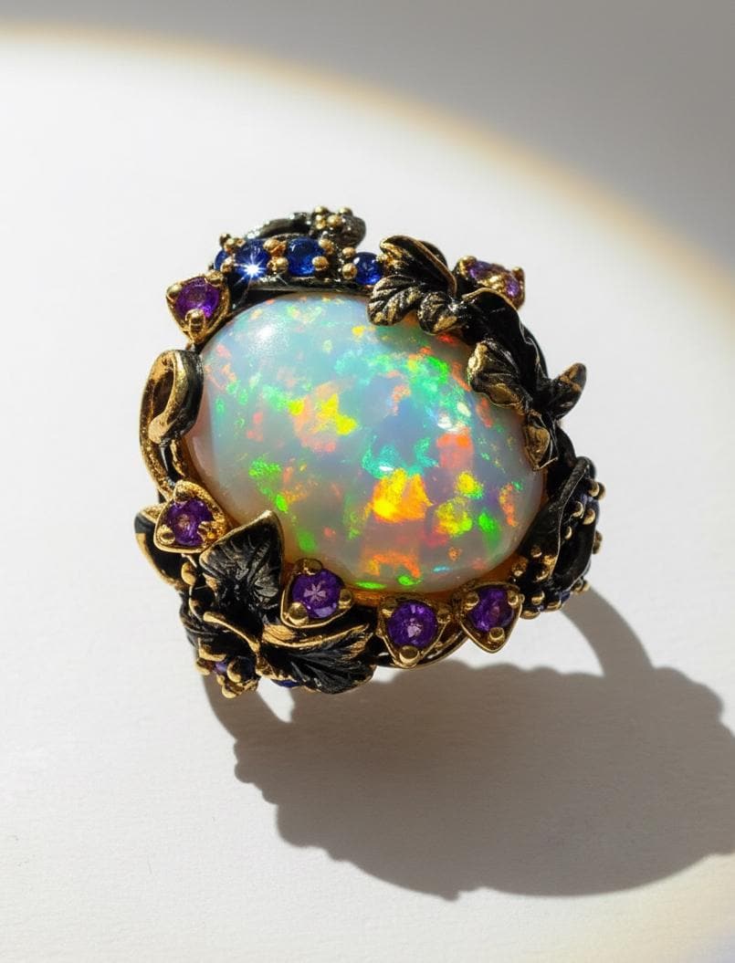 925 Sterling Silver Ethiopian Opal Ring, alternate angle, image 11