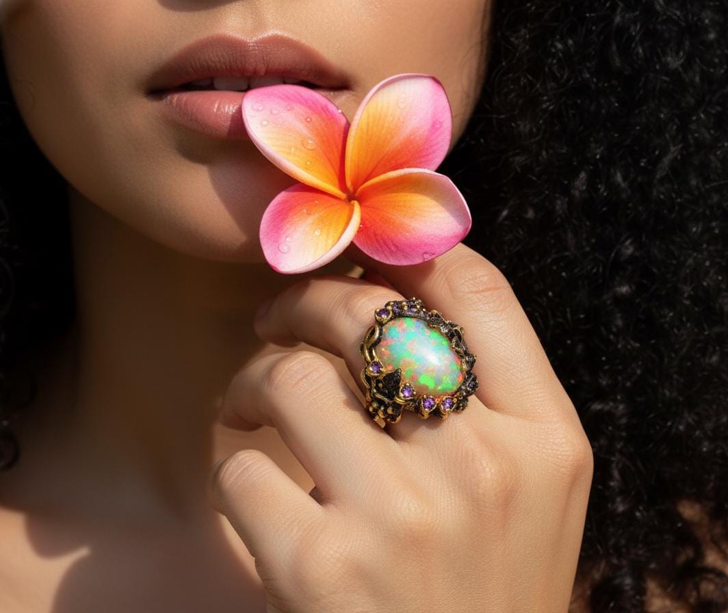 925 Sterling Silver Ethiopian Opal Ring, alternate angle