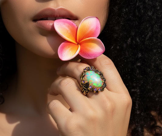925 Sterling Silver Ethiopian Opal Ring, alternate angle