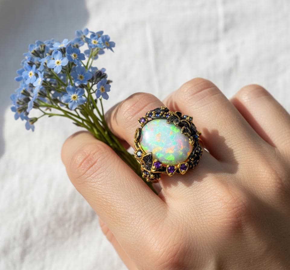 925 Sterling Silver Ethiopian Opal Ring, additional angle