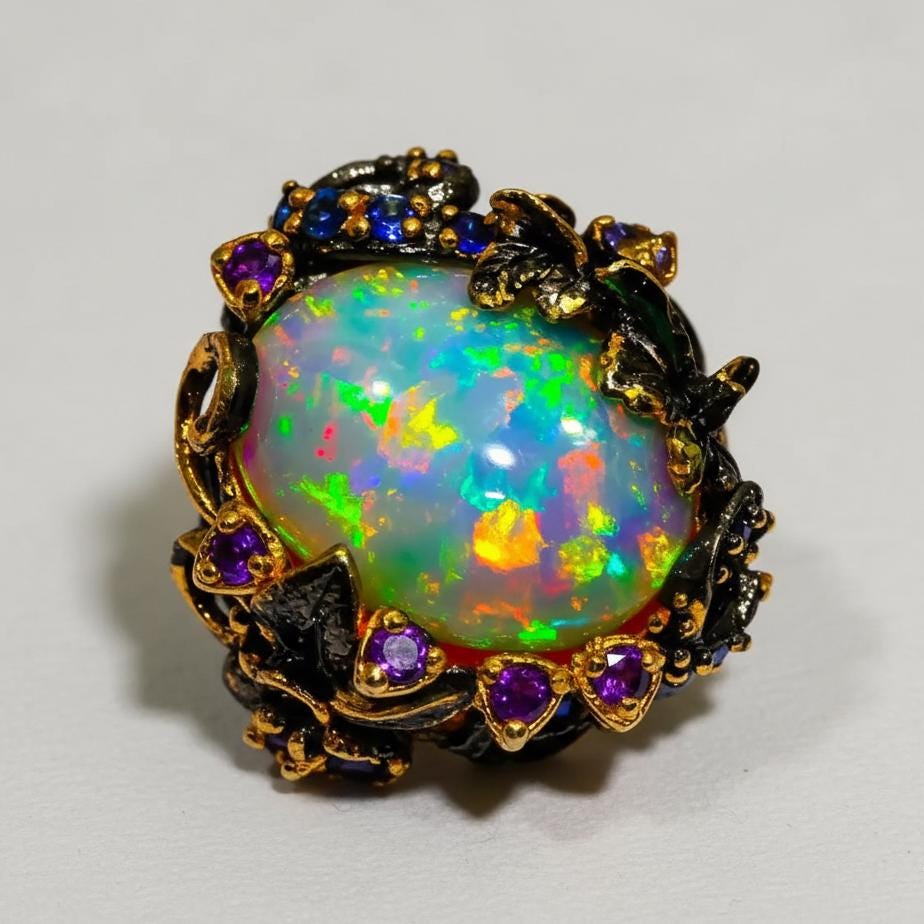 925 Sterling Silver Ethiopian Opal Ring, worn look