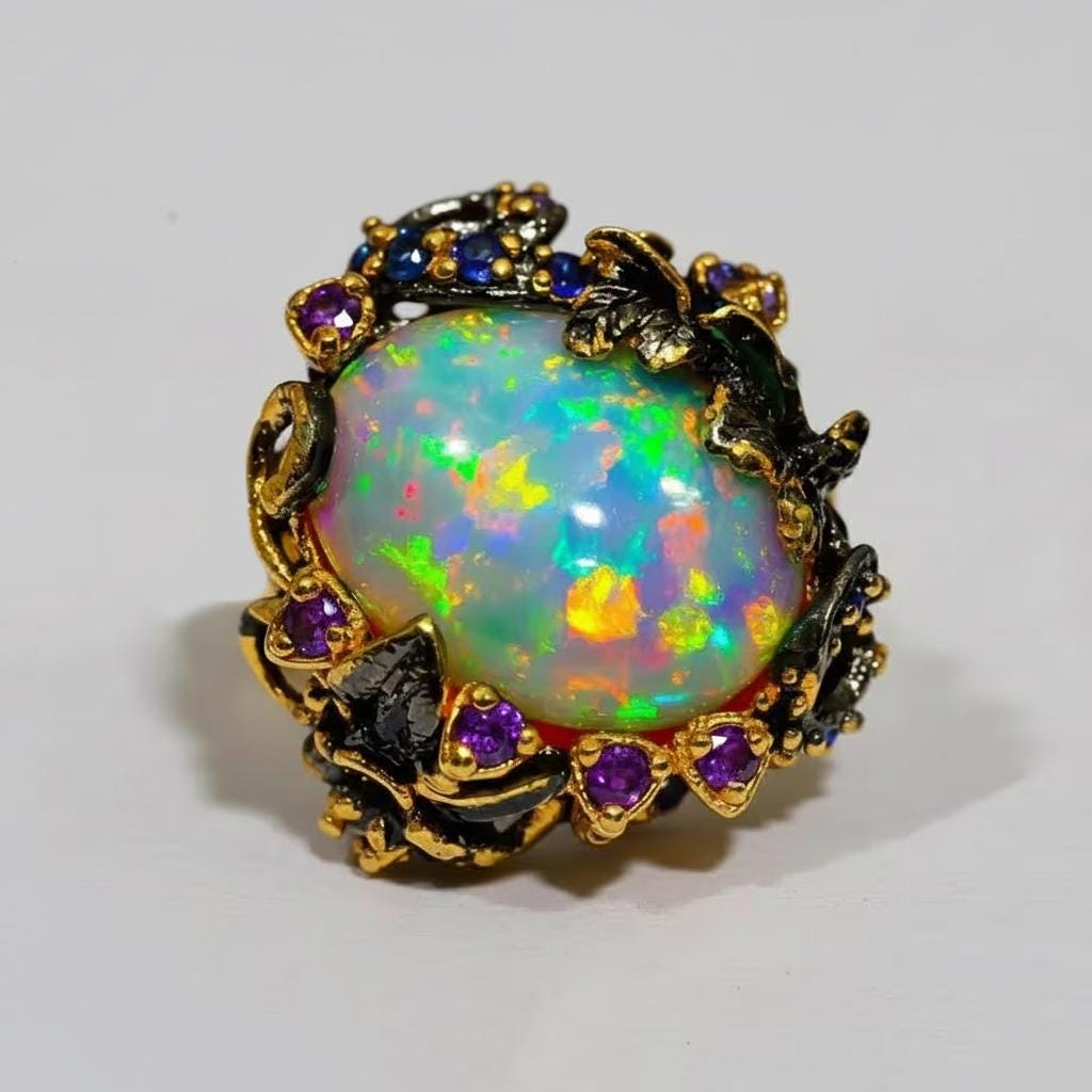 925 Sterling Silver Ethiopian Opal Ring, band detail
