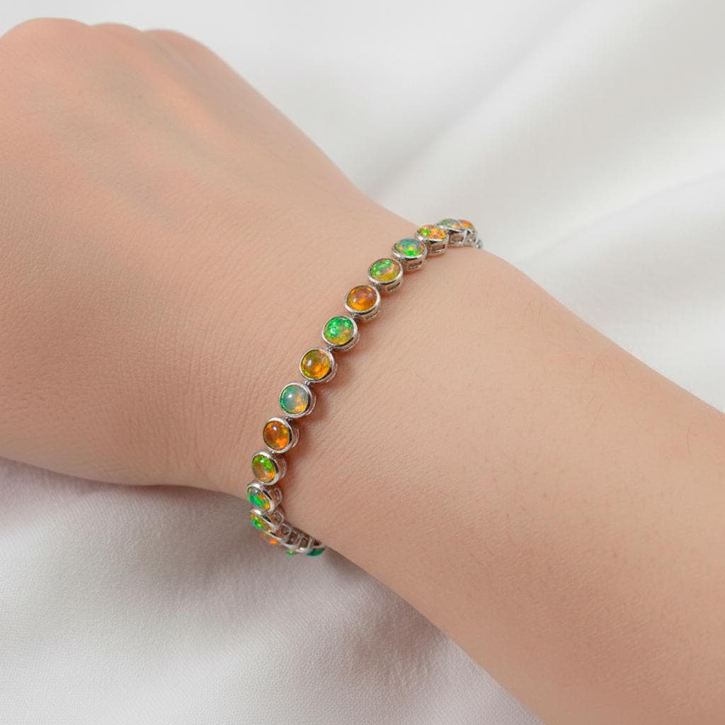 925 Sterling Silver Fire Opal Bracelet, side detail