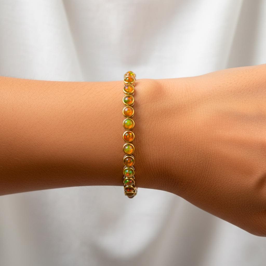 925 Sterling Silver Fire Opal Bracelet, close-up detail, image 12