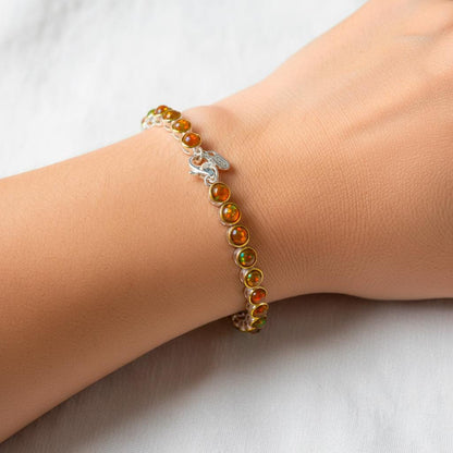 925 Sterling Silver Fire Opal Bracelet, wrist styling view