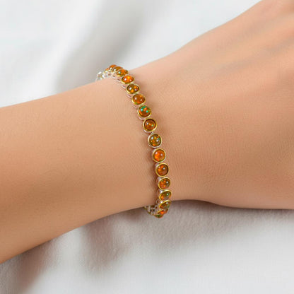 925 Sterling Silver Fire Opal Bracelet, texture close-up