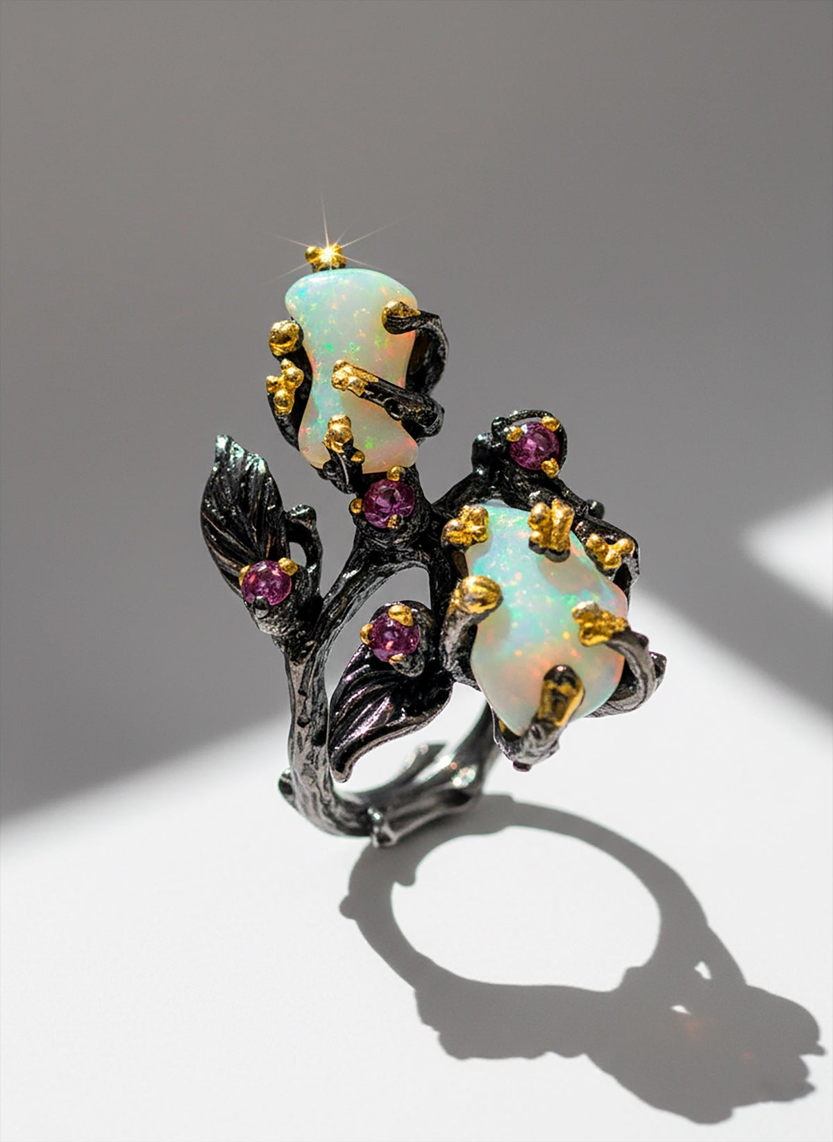 Fire Opal Branch Ring, texture close-up