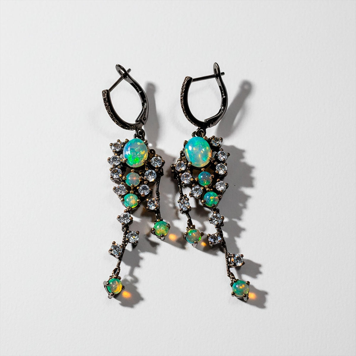 925 Sterling Silver Fire Opal Earrings, alternate angle