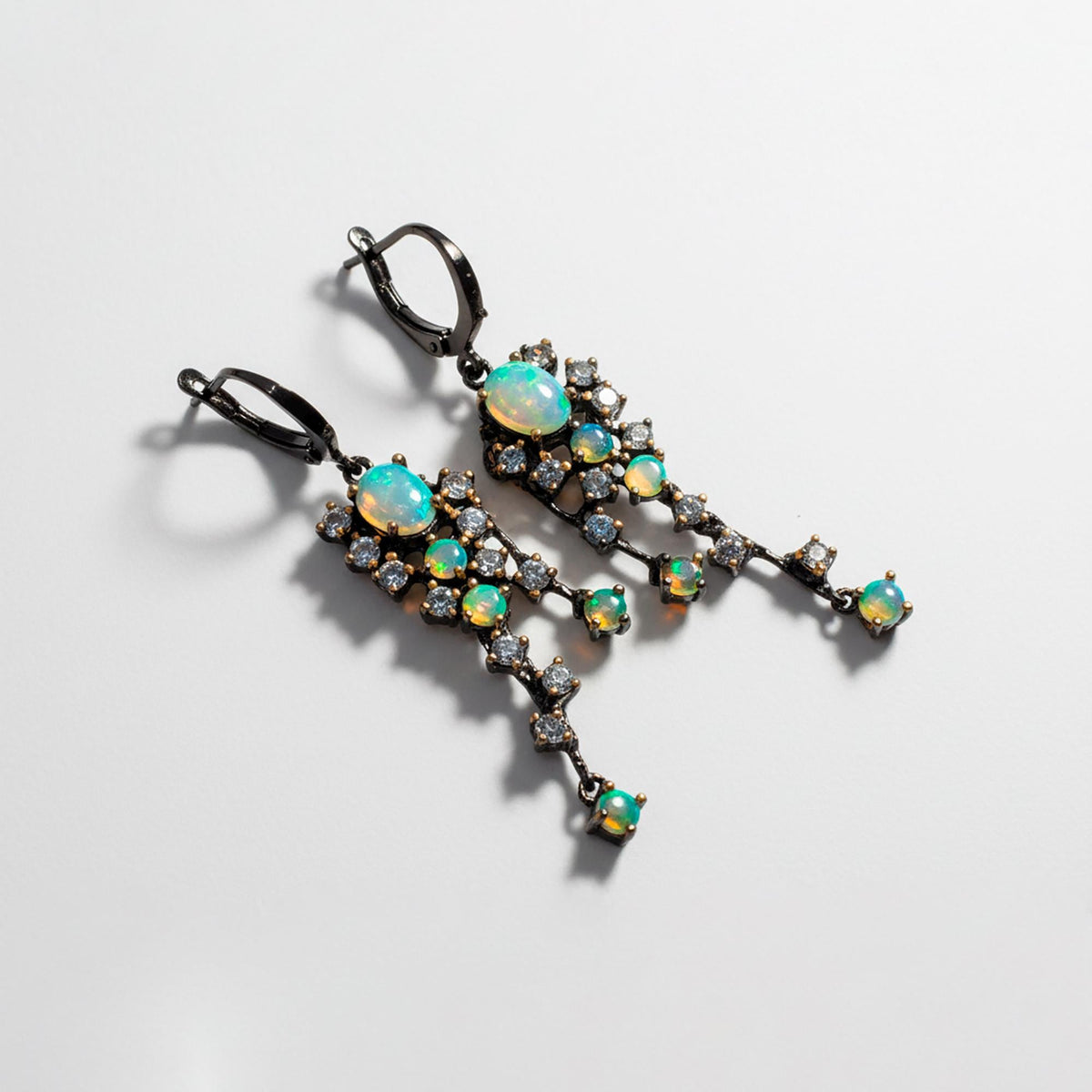 925 Sterling Silver Fire Opal Earrings, close-up detail