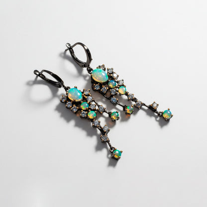 925 Sterling Silver Fire Opal Earrings, close-up detail