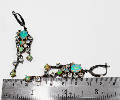 925 Sterling Silver Fire Opal Earrings, worn view