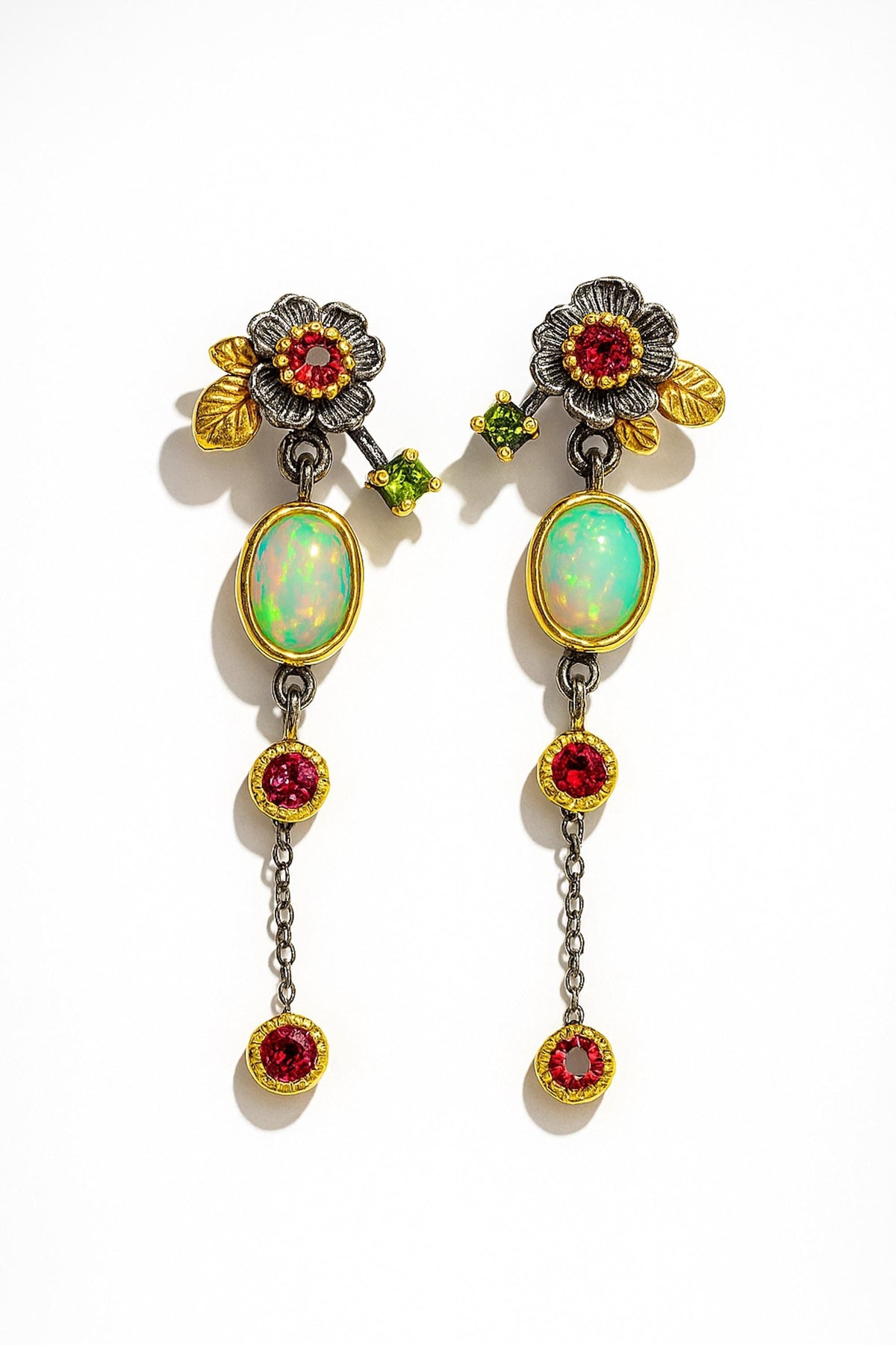 925 Sterling Silver Fire Opal Earrings, texture close-up