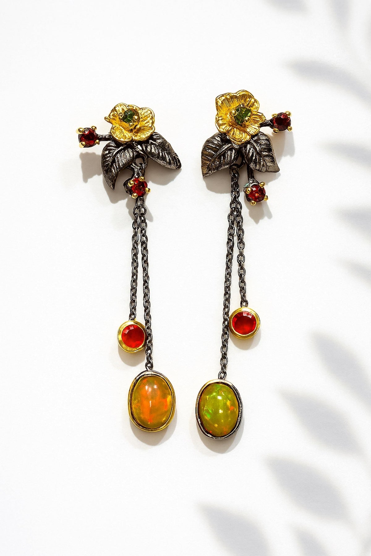 925 Sterling Silver Fire Opal Earrings, worn look