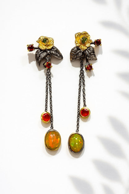 925 Sterling Silver Fire Opal Earrings, worn look
