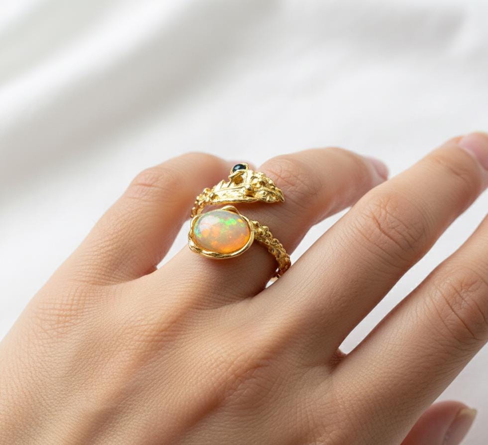 925 Sterling Silver Fire Opal Ring, worn on hand