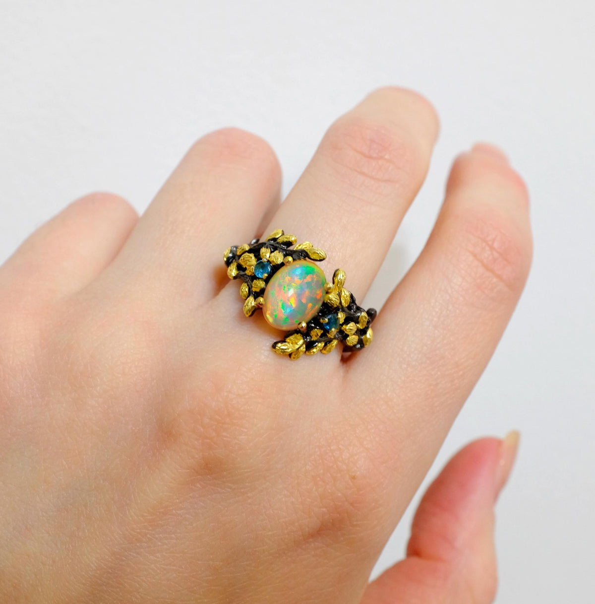 925 Sterling Silver Fire Opal Ring, texture close-up