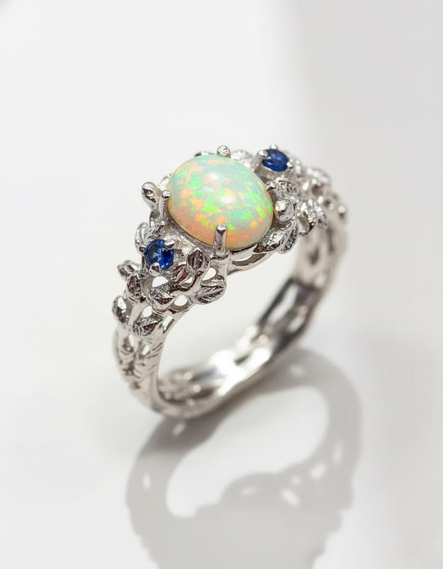 925 Sterling Silver Fire Opal Ring, close-up detail, image 12