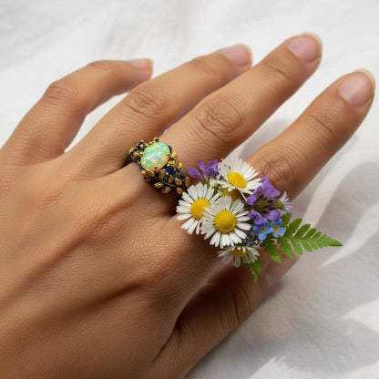 925 Sterling Silver Fire Opal Ring, close-up detail
