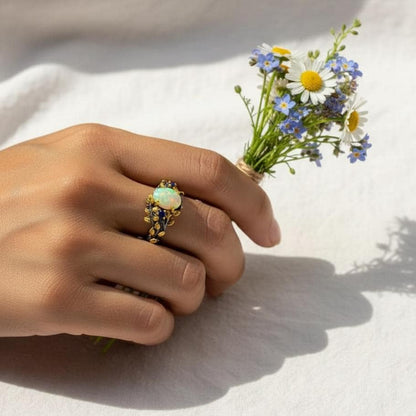 925 Sterling Silver Fire Opal Ring, worn on hand