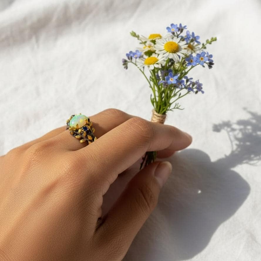 925 Sterling Silver Fire Opal Ring, setting detail