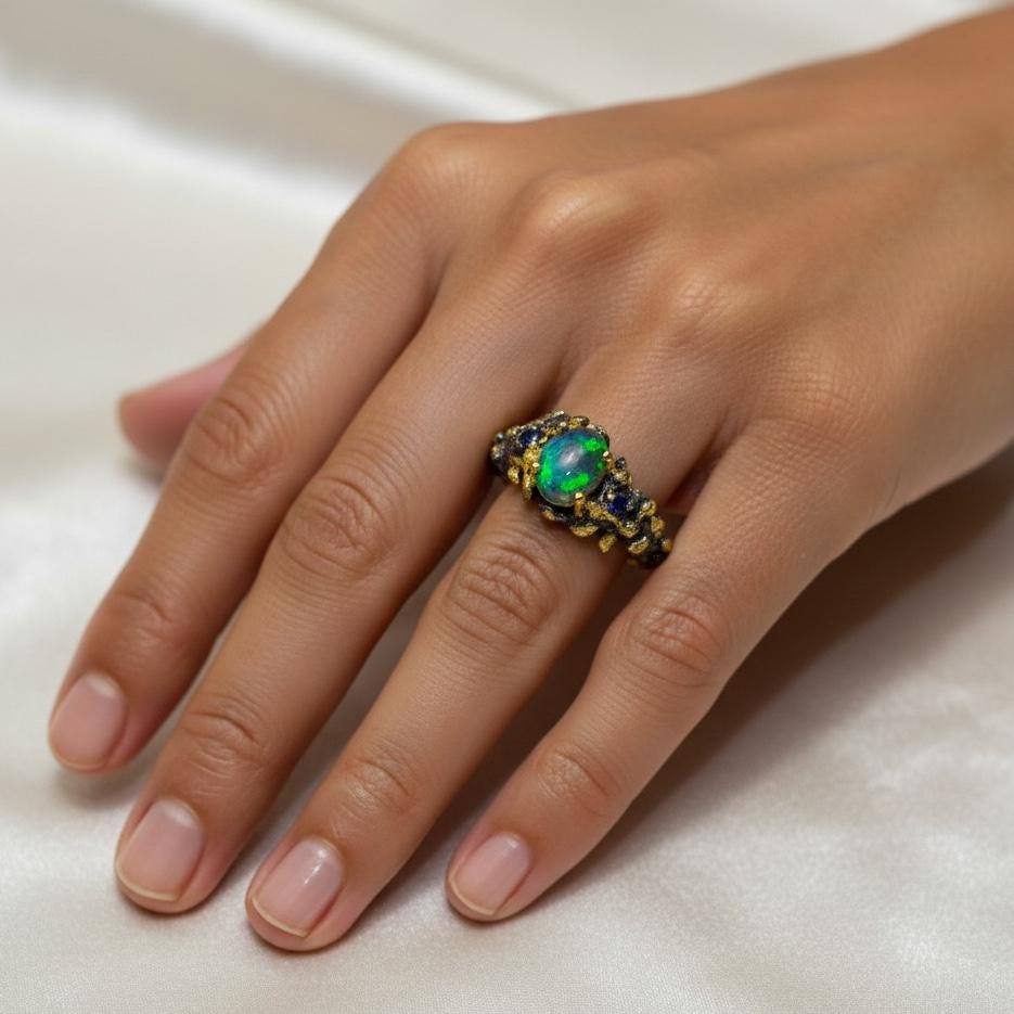 925 Sterling Silver Fire Opal Ring, worn look
