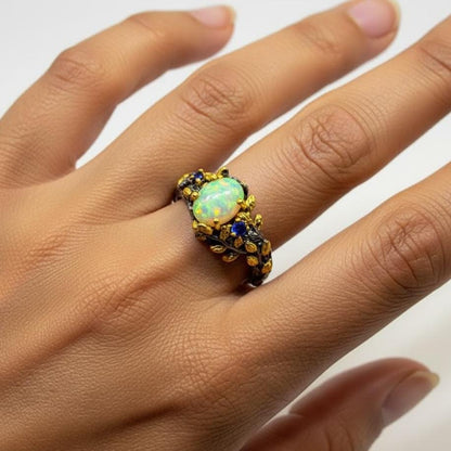 925 Sterling Silver Fire Opal Ring, band detail