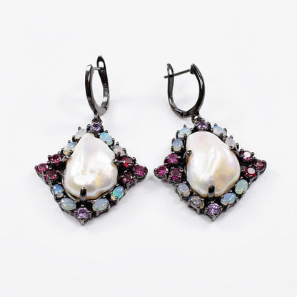 925 Sterling Silver Pearl Dangle Earrings, side angle