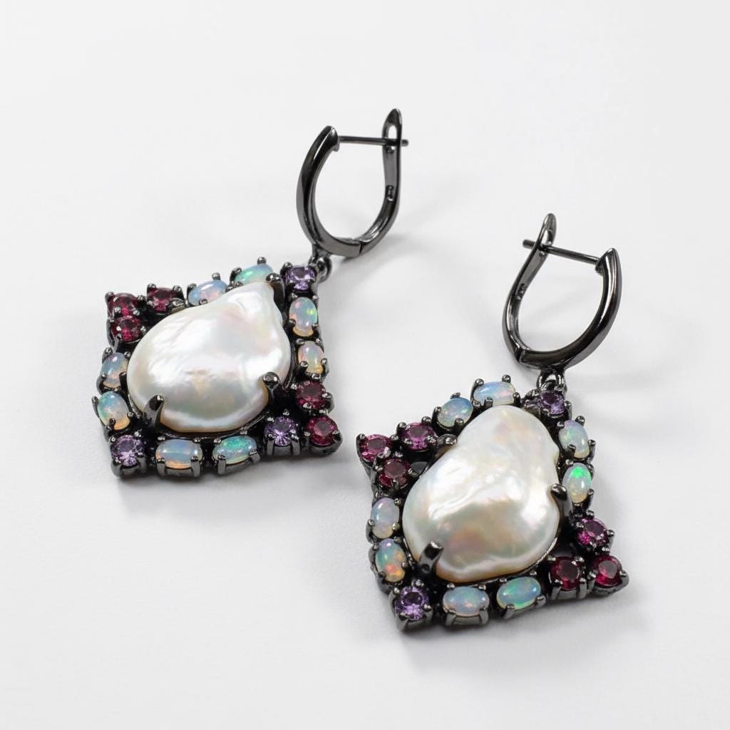 925 Sterling Silver Pearl Dangle Earrings, stone or metal detail