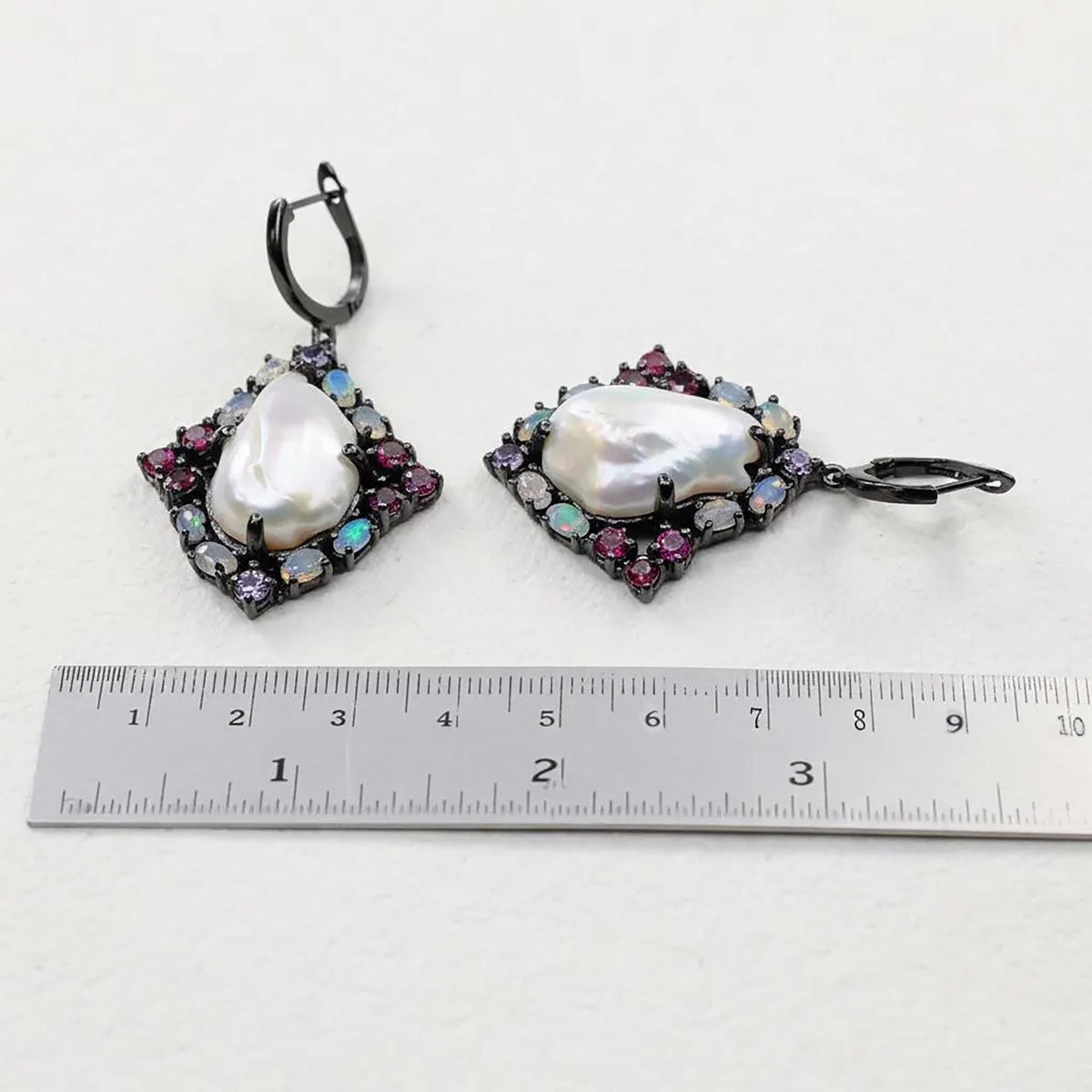 925 Sterling Silver Pearl Dangle Earrings, additional angle