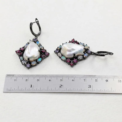 925 Sterling Silver Pearl Dangle Earrings, additional angle