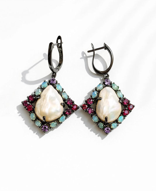 925 Sterling Silver Pearl Dangle Earrings, main product image