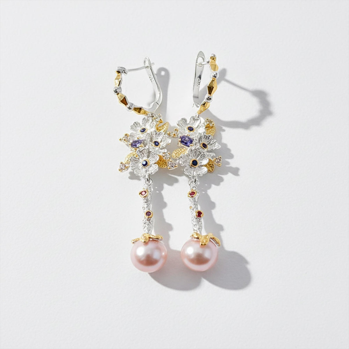 925 Sterling Silver Freshwater Pearl Earrings, close-up detail