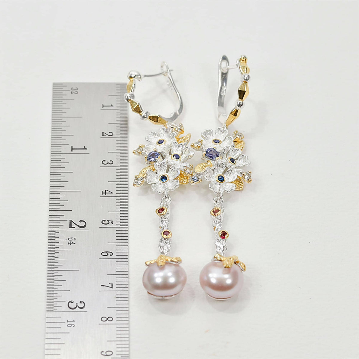 925 Sterling Silver Freshwater Pearl Earrings, worn view