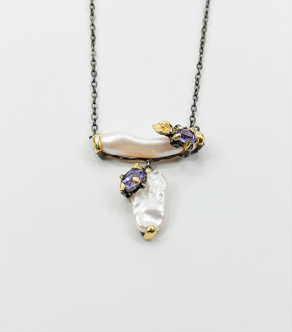 925 Sterling Silver Freshwater Pearl Necklace, worn view