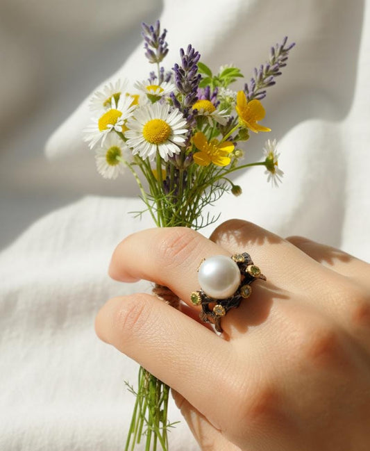 925 Sterling Silver Freshwater Pearl Ring, alternate angle