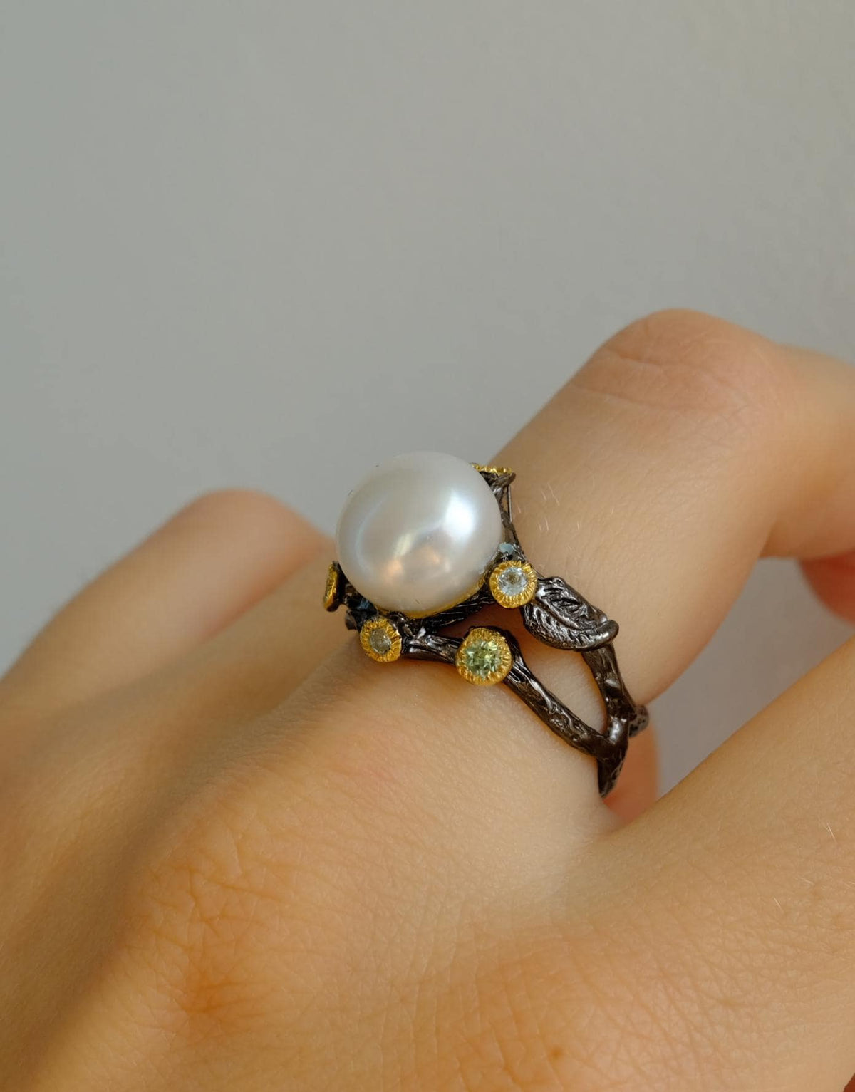 925 Sterling Silver Freshwater Pearl Ring, worn on hand