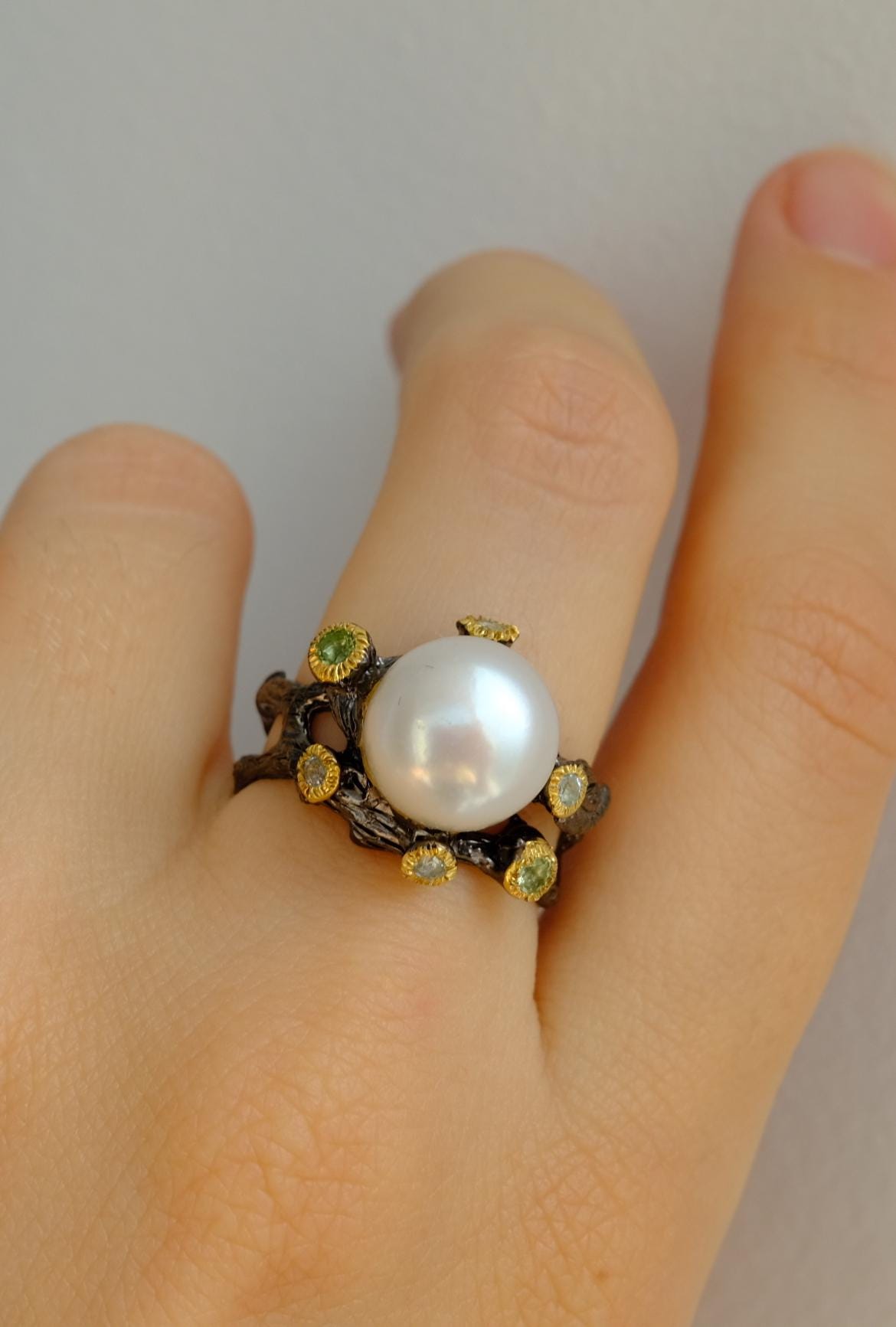 925 Sterling Silver Freshwater Pearl Ring, setting detail