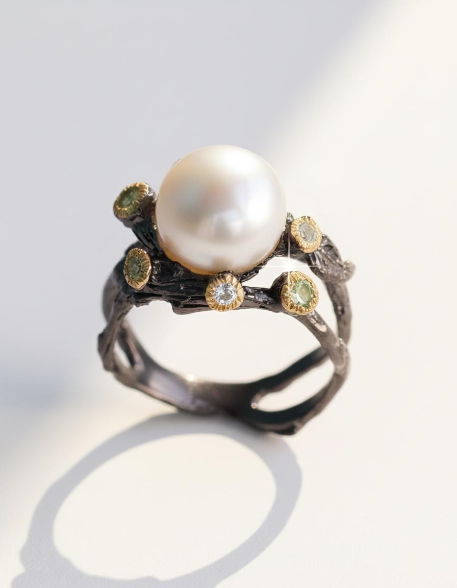 925 Sterling Silver Freshwater Pearl Ring, band detail