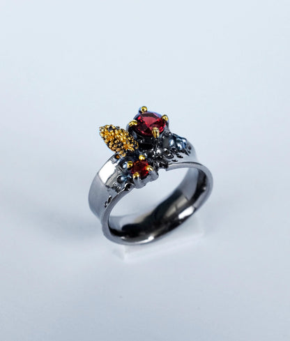 925 Sterling Silver Garnet Ring, worn on hand