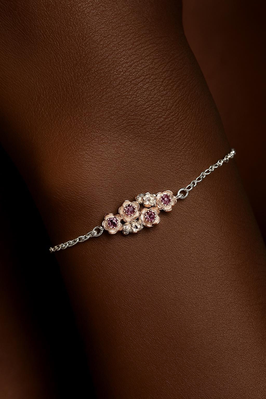 925 Sterling Silver Garnet Chain Bracelet, alternate angle