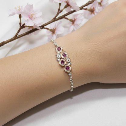 925 Sterling Silver Garnet Chain Bracelet, wrist styling view